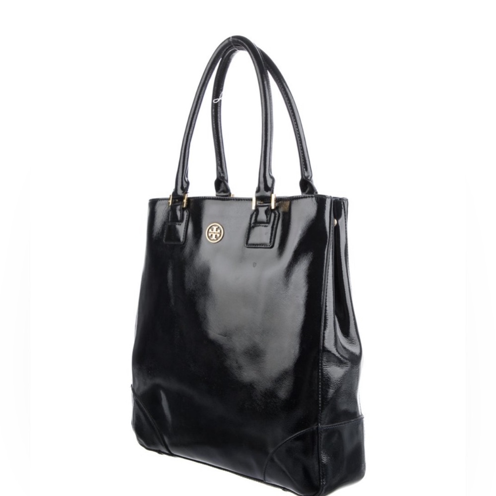 TORY BURCH PATENT Leather Tote Bag. Black